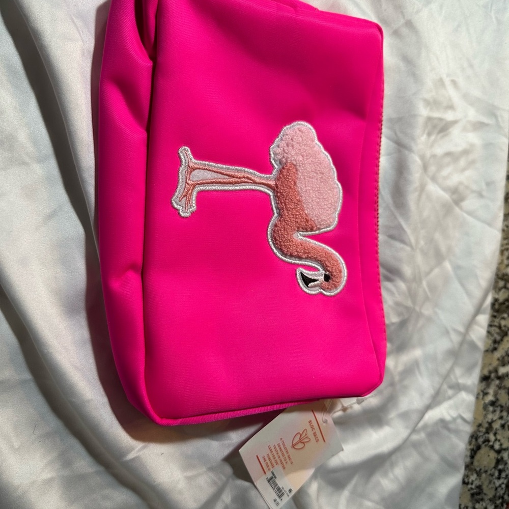 Pink Flamingo Embroidered Pouch